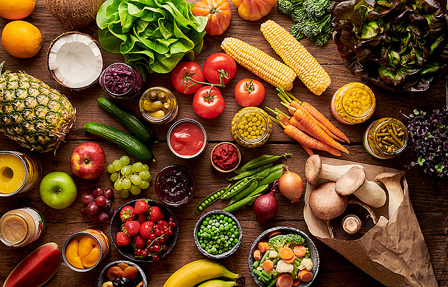 Abbildung von Obst und Gemüse bzw. Obst- und Gemüseerzeugnissen